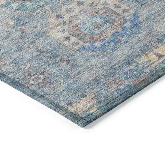 8' Blue Wheat And Copper Round Medallion Washable Indoor Outdoor Area Rug Photo 5