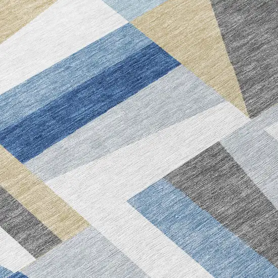 8' Blue Wheat And Ivory Round Geometric Washable Indoor Outdoor Area Rug Photo 9