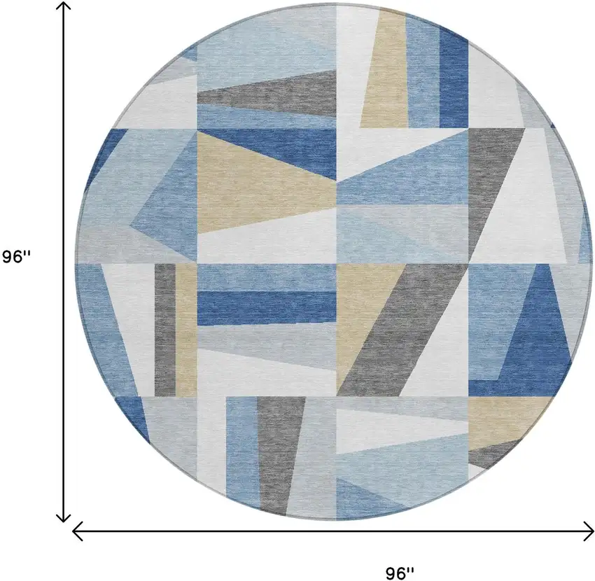 8' Blue Wheat And Ivory Round Geometric Washable Indoor Outdoor Area Rug Photo 3