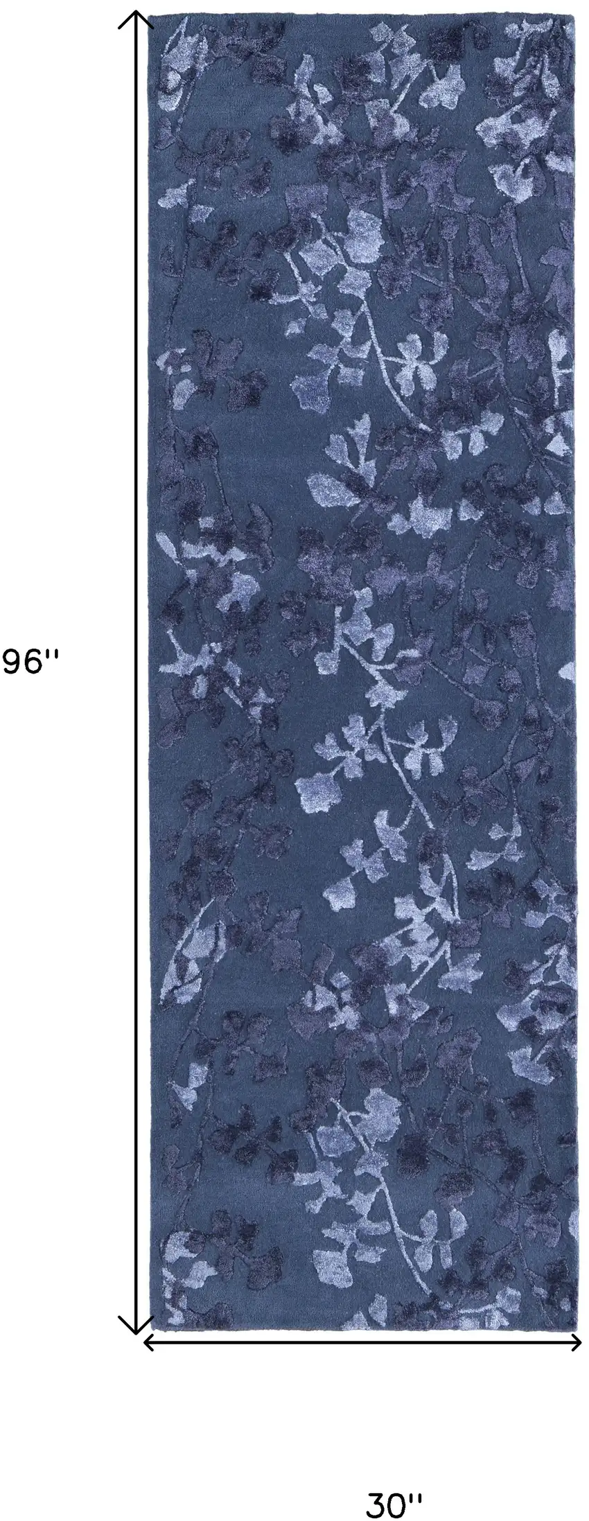 8' Blue Wool Floral Tufted Handmade Runner Rug Photo 6