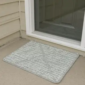 Photo of 6' Blue Wool Geometric Hand Woven Runner Rug
