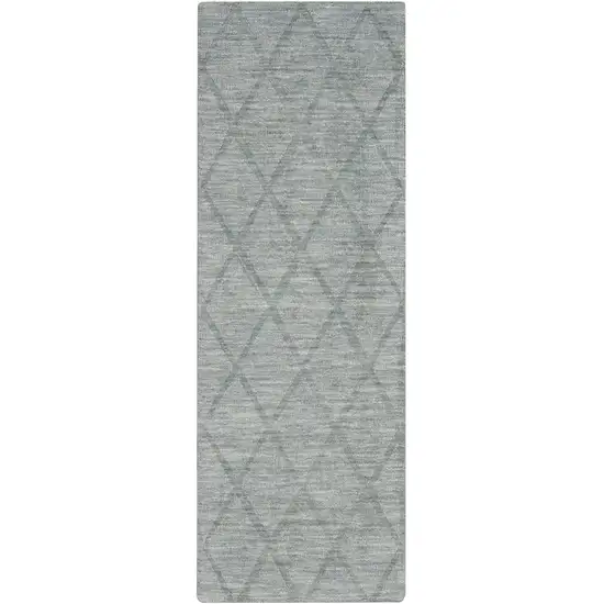 6' Blue Wool Geometric Hand Woven Runner Rug Photo 7
