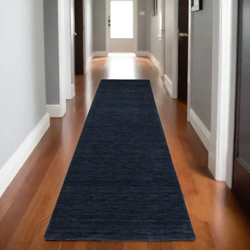 8' Blue Wool Hand Tufted Runner Rug Photo 1