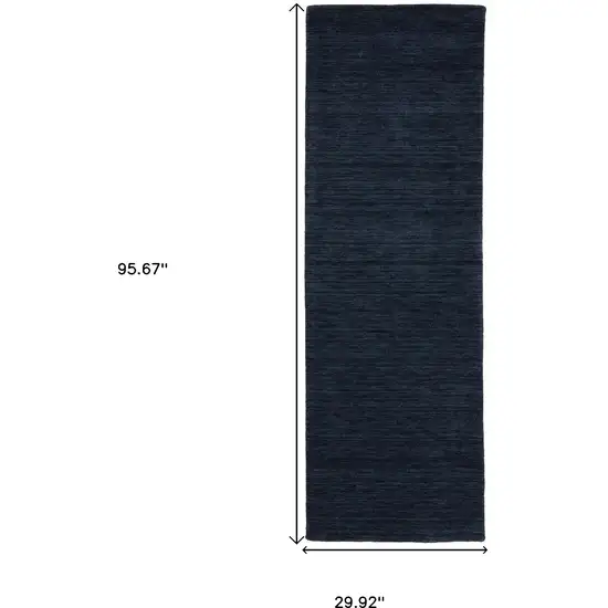 8' Blue Wool Hand Tufted Runner Rug Photo 3