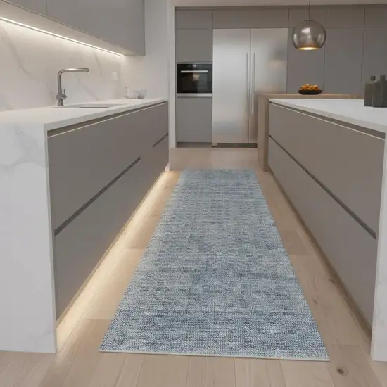 8' Blue Wool Runner Rug Photo 1