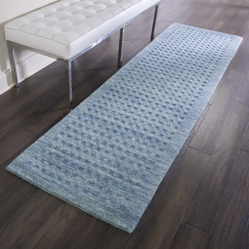 8' Blue Wool Runner Rug Photo 5