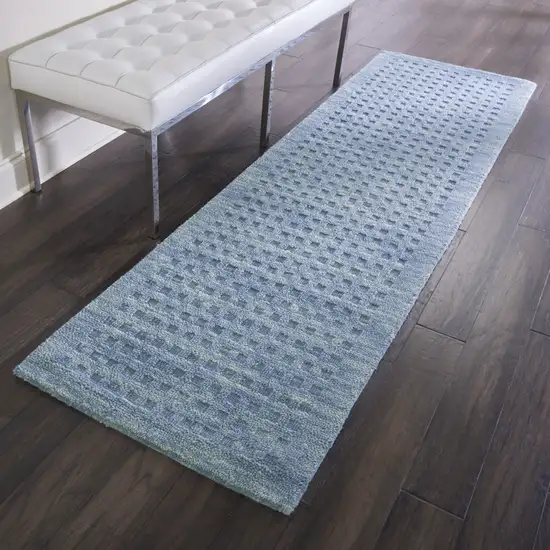 8' Blue Wool Runner Rug Photo 5