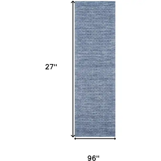 8' Blue Wool Runner Rug Photo 3