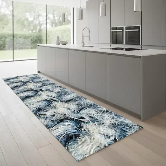 8' Blue Wool Runner Rug Photo 1