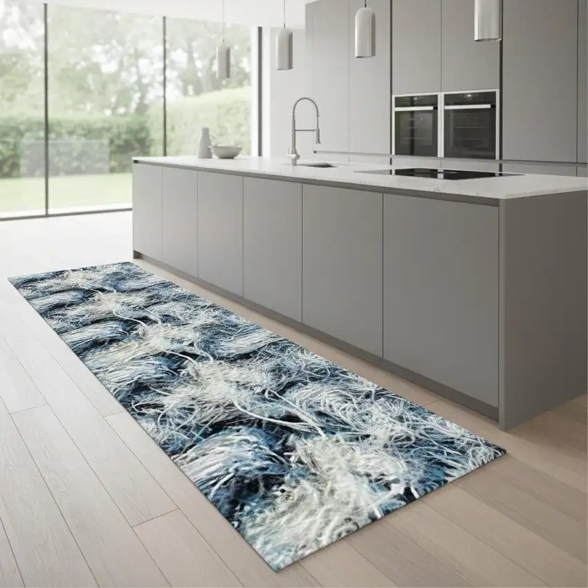 8' Blue Wool Runner Rug Photo 1