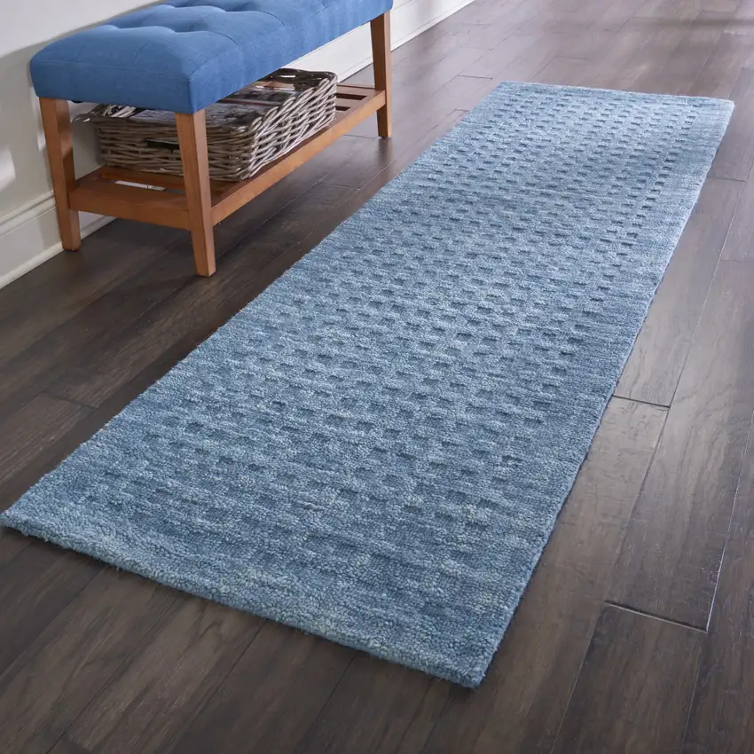 8' Blue Wool Runner Rug Photo 5
