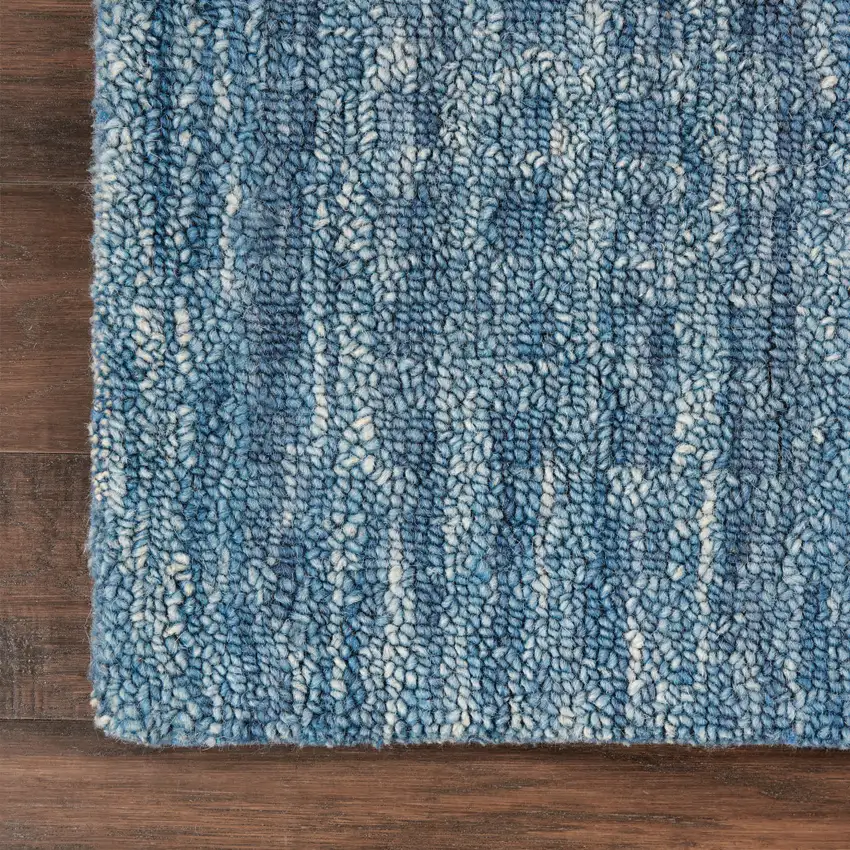 8' Blue Wool Runner Rug Photo 9