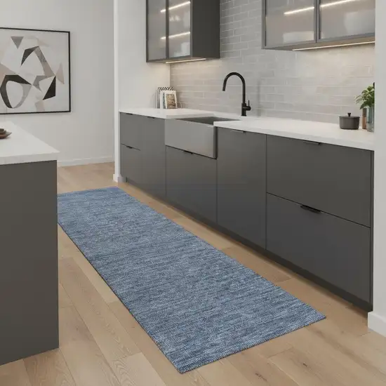 8' Blue Wool Runner Rug Photo 1