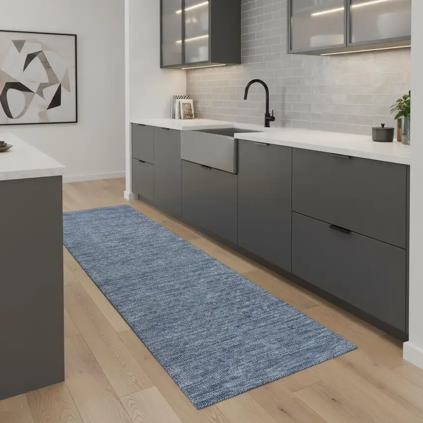 8' Blue Wool Runner Rug Photo 1