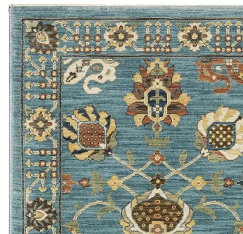 8' Blue Yellow And Dark Orange Oriental Runner Rug With Fringe Photo 8