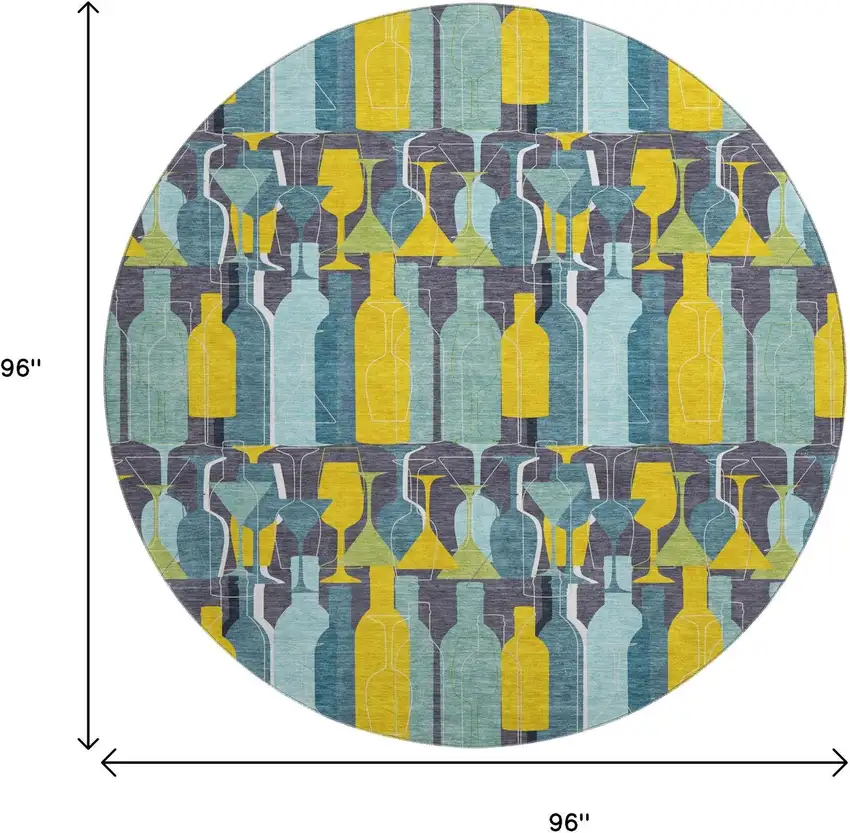 8' Blue Yellow And Green Geometric Washable Round Rug With UV Protection Photo 3