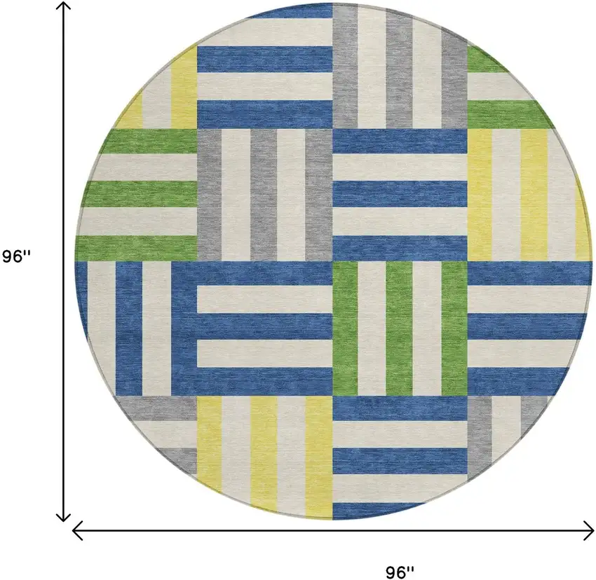 8' Blue Yellow And Green Round Geometric Washable Indoor Outdoor Area Rug Photo 3