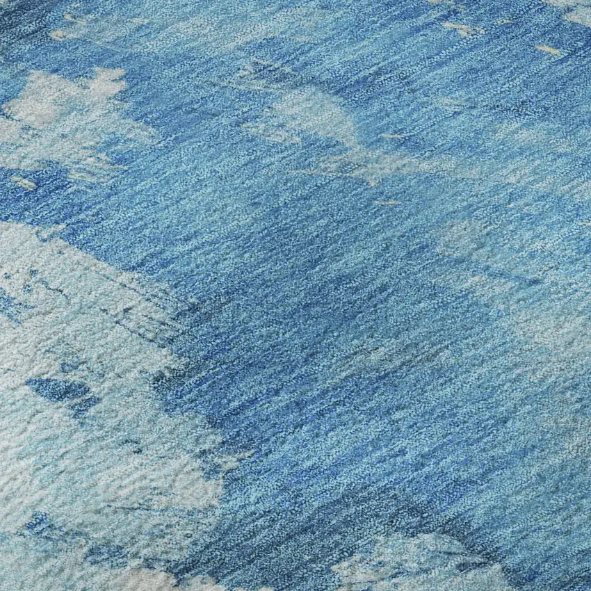 8' Blue Yellow And Ivory Abstract Washable Round Rug With UV Protection Photo 8