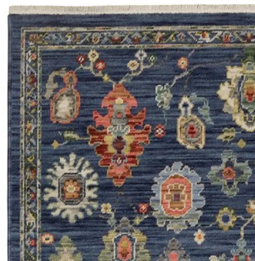 12' Blue Yellow And Orange Oriental Runner Rug With Fringe Photo 7