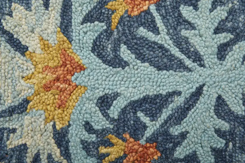 8' Blue Yellow And Orange Round Wool Paisley Tufted Handmade Stain Resistant Area Rug With Fringe Photo 8