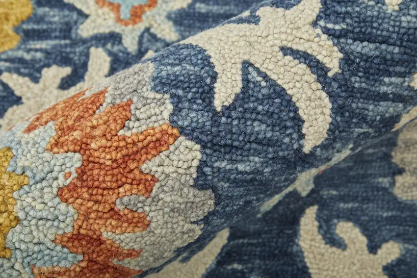 8' Blue Yellow And Orange Round Wool Paisley Tufted Handmade Stain Resistant Area Rug With Fringe Photo 7