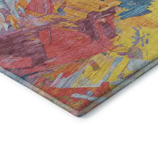 8' Blue Yellow And Pink Abstract Washable Round Rug With UV Protection Photo 6