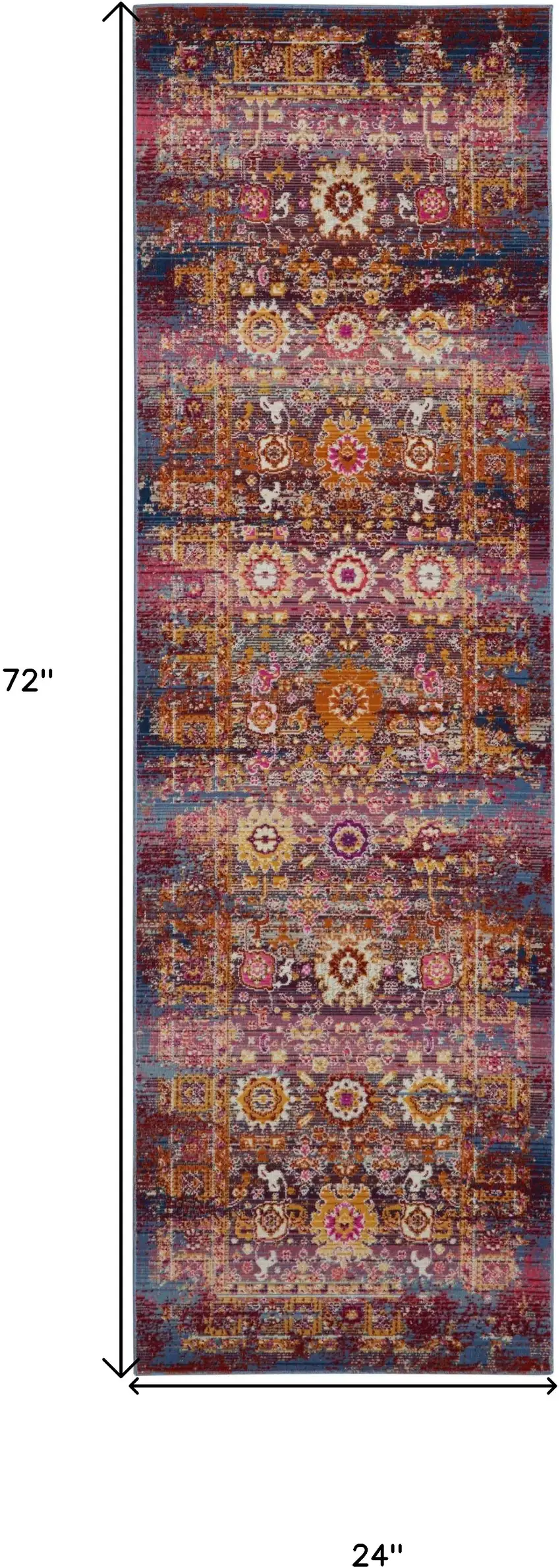 6' Blue Yellow And Red Floral Distressed Runner Rug Photo 3