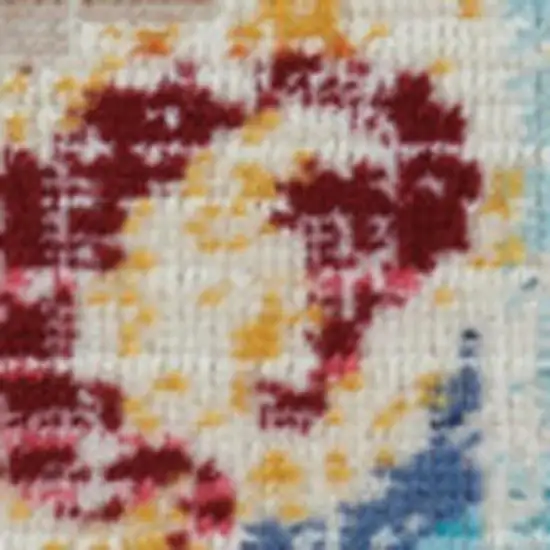 6' Blue Yellow And Red Floral Distressed Runner Rug Photo 3