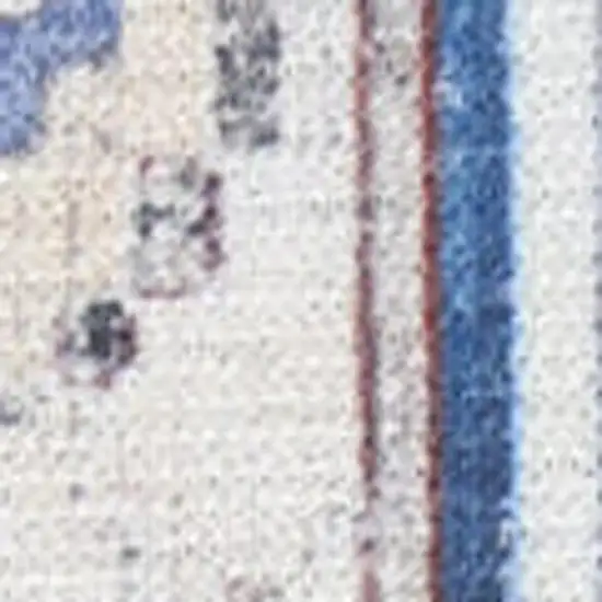 8' Blue and Beige Floral Distressed Non Skid Runner Rug Photo 1