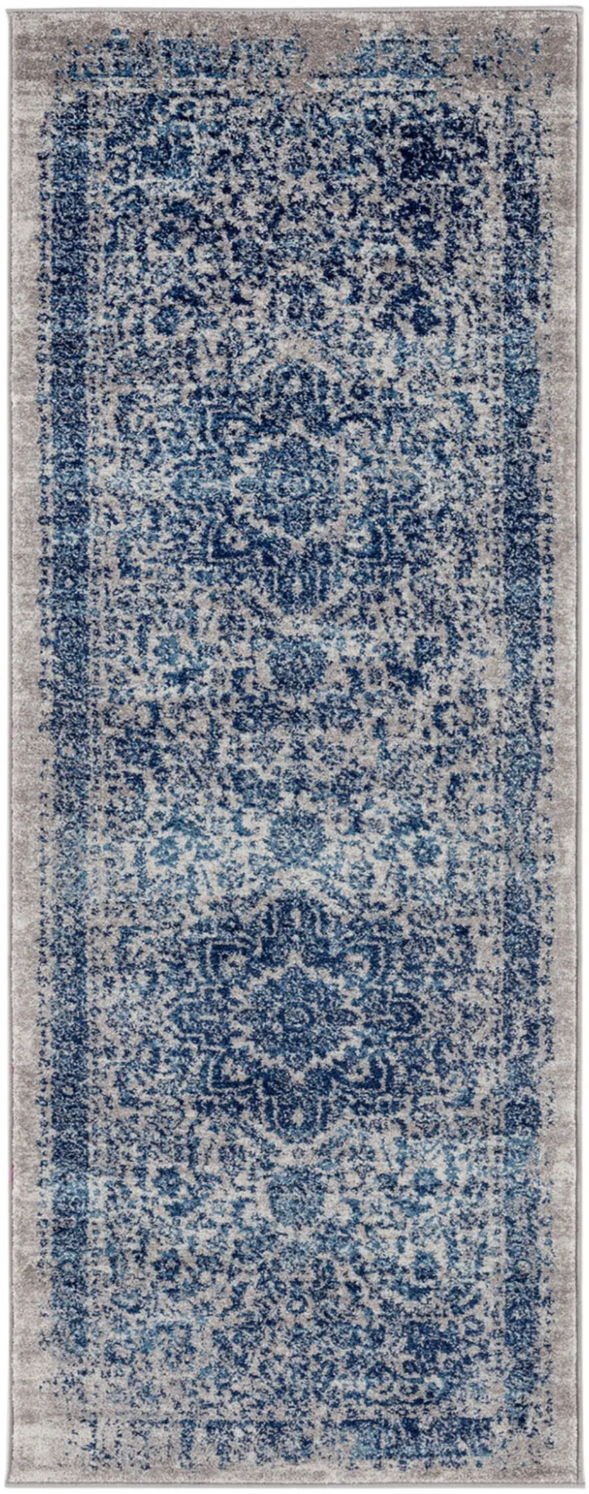 6' Blue and Beige Oriental Power Loom Runner Rug Photo 1