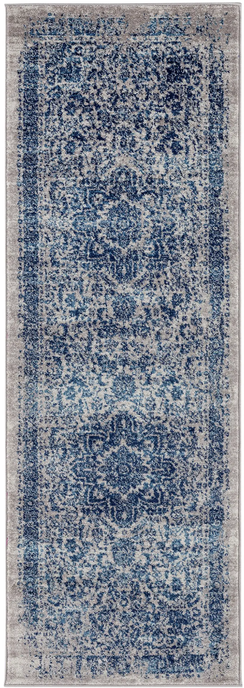 7' Blue and Beige Oriental Power Loom Runner Rug Photo 1