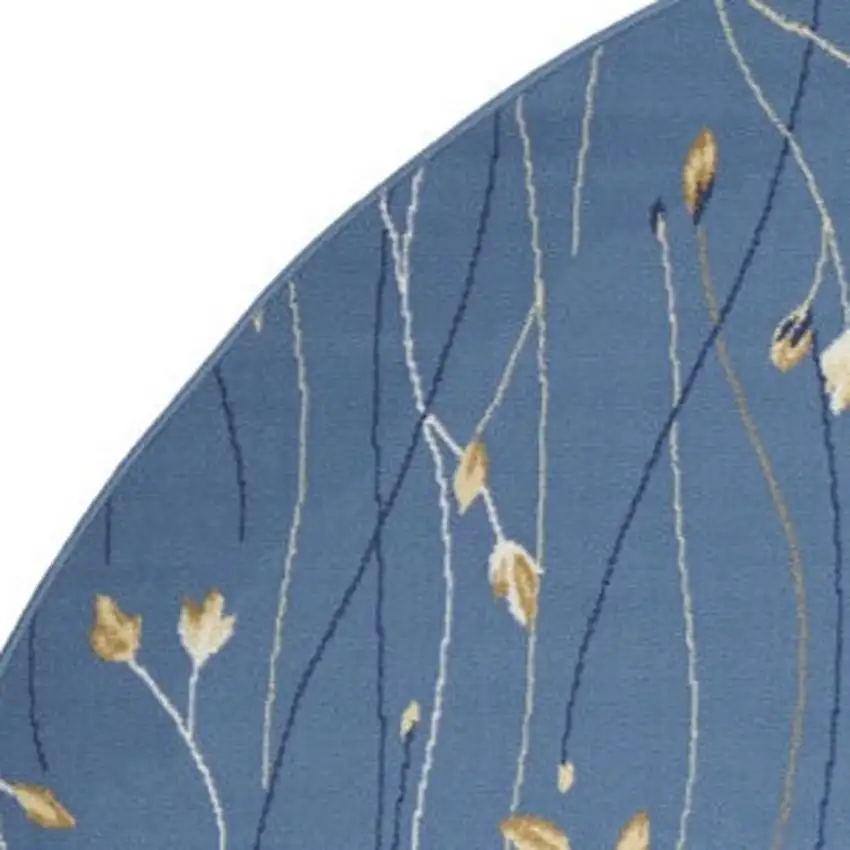 8' Blue and Beige Round Floral Power Loom Area Rug Photo 3