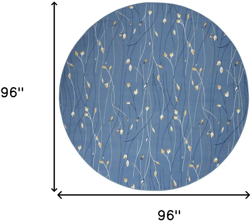 8' Blue and Beige Round Floral Power Loom Area Rug Photo 3