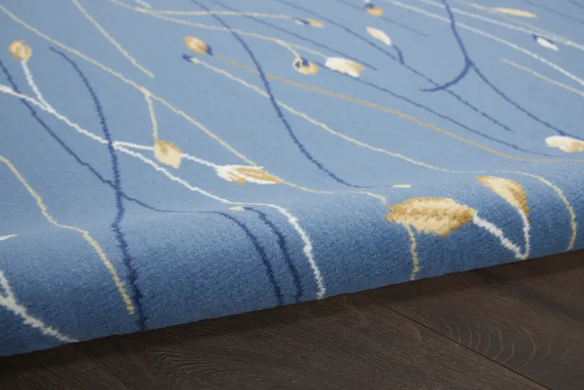 8' Blue and Beige Round Floral Power Loom Area Rug Photo 9