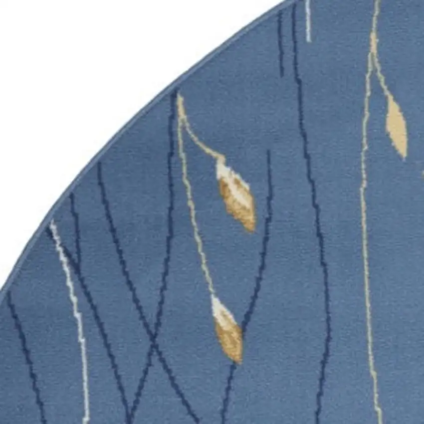 4' Blue And Beige Floral Vines Round Rug Photo 3