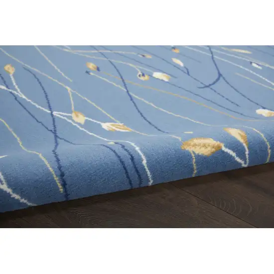 5' Blue and Beige Round Floral Vines Power Loom Area Rug Photo 7