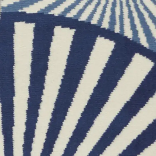 5' Blue and Beige Round Geometric Power Loom Area Rug Photo 1