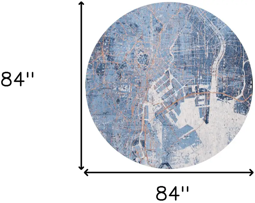 8' Blue and Black Round Abstract Non Skid Area Rug Photo 3