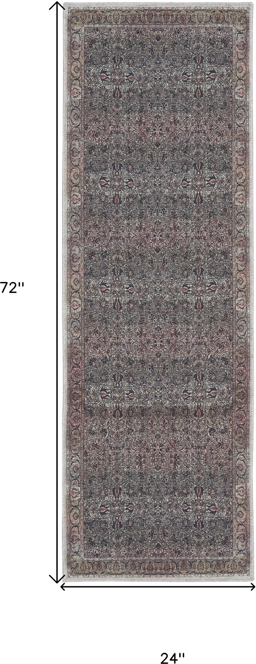 6' Blue and Brown Oriental Power Loom Distressed Washable Non Skid Runner Rug Photo 8