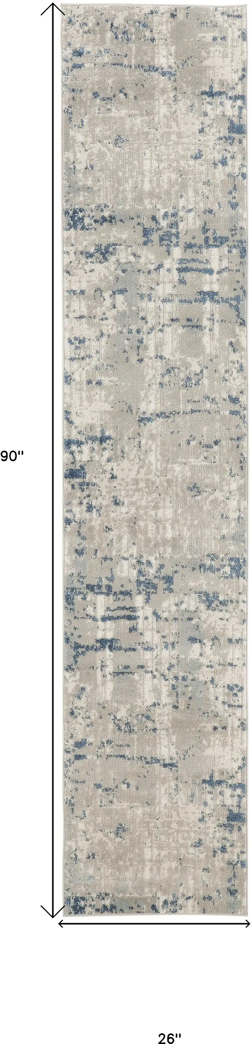 8' Blue and Gray Abstract Power Loom Runner Rug Photo 6