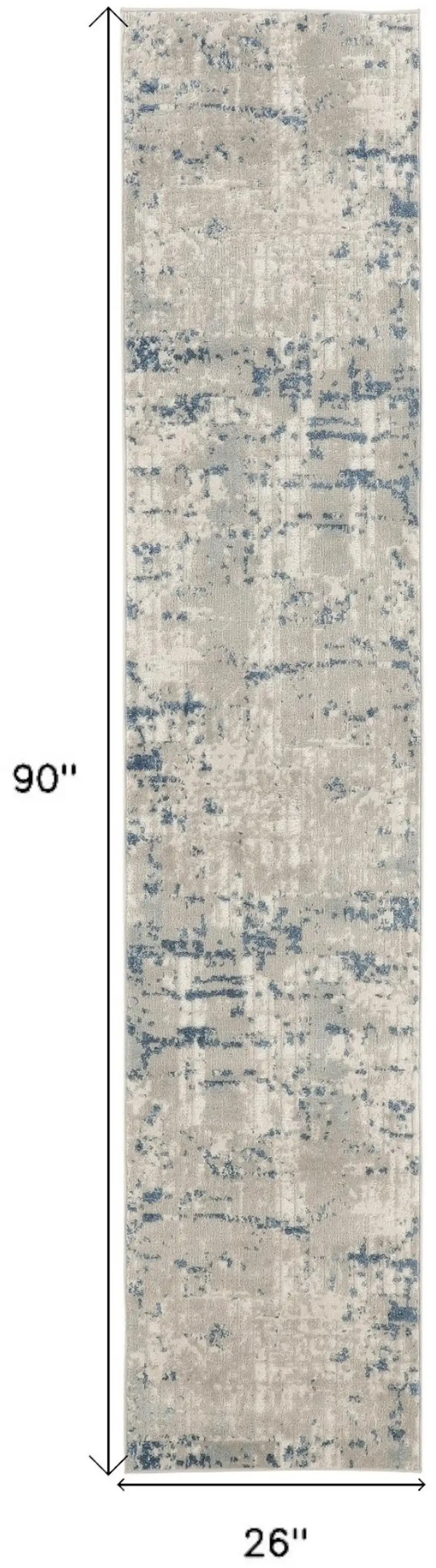 8' Blue and Gray Abstract Power Loom Runner Rug Photo 9
