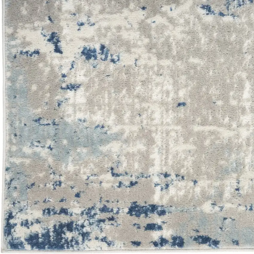 8' Blue and Gray Abstract Power Loom Runner Rug Photo 9