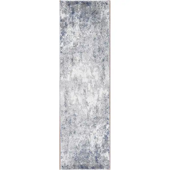 8' Blue and Gray Abstract Power Loom Runner Rug Photo 2