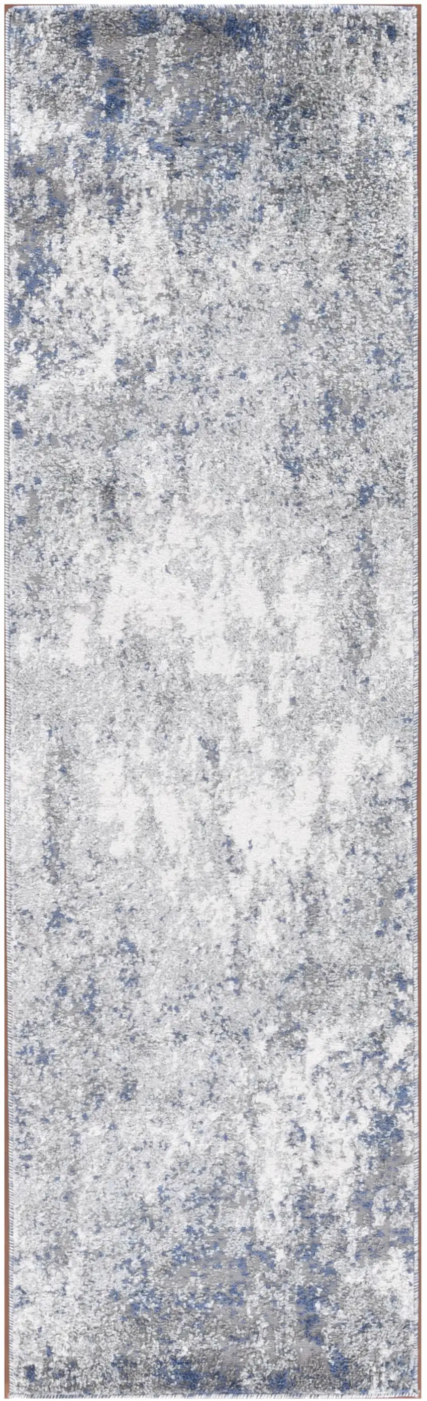 8' Blue and Gray Abstract Power Loom Runner Rug Photo 2