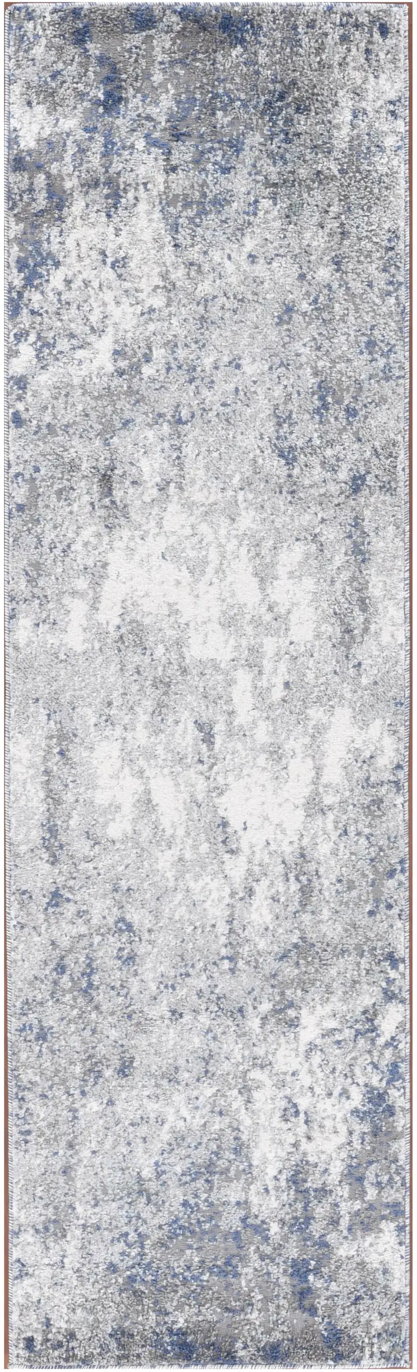 8' Blue and Gray Abstract Power Loom Runner Rug Photo 2