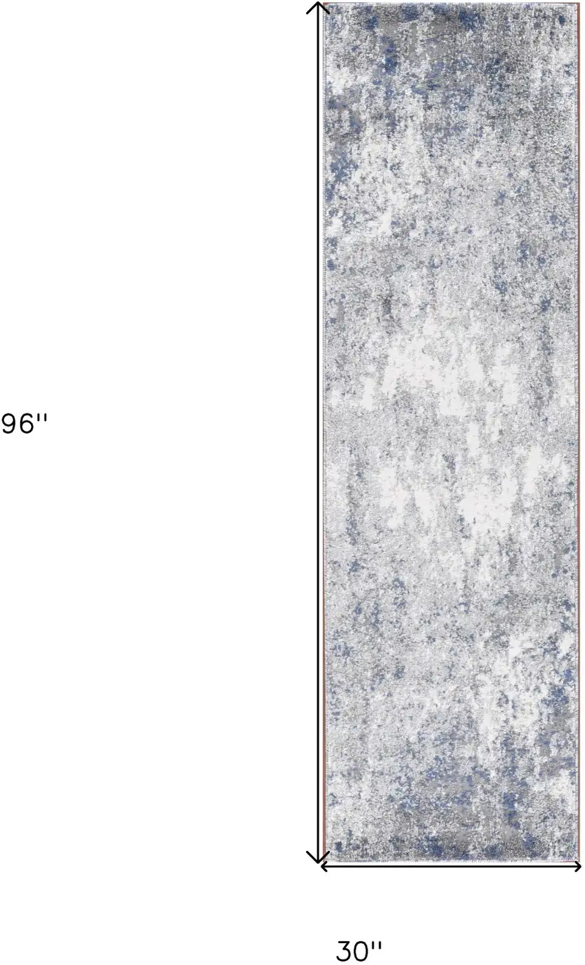 8' Blue and Gray Abstract Power Loom Runner Rug Photo 8