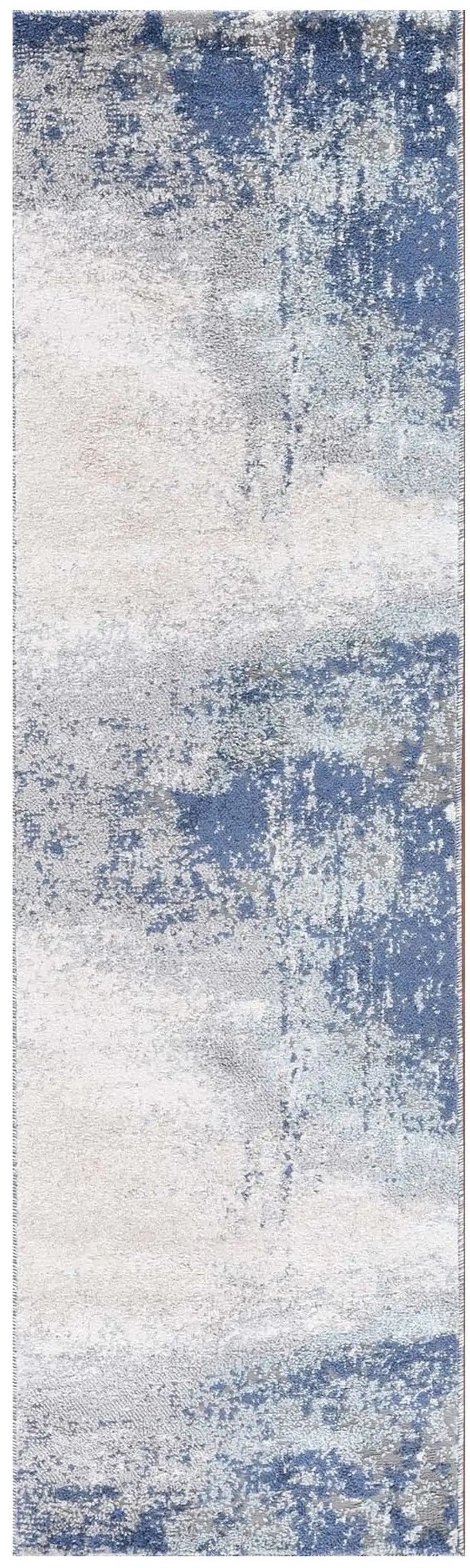 8' Blue and Gray Abstract Power Loom Runner Rug Photo 2