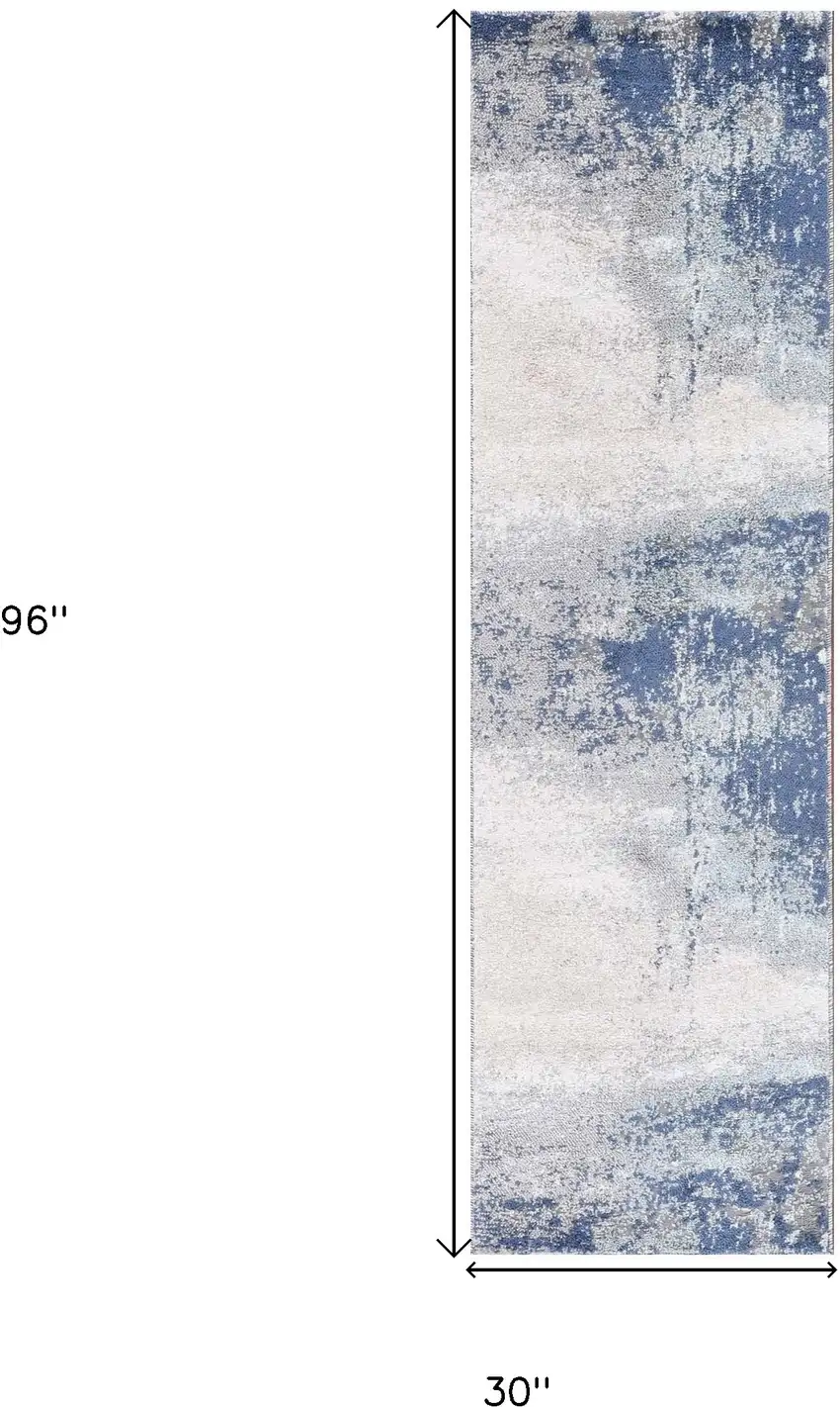8' Blue and Gray Abstract Power Loom Runner Rug Photo 7