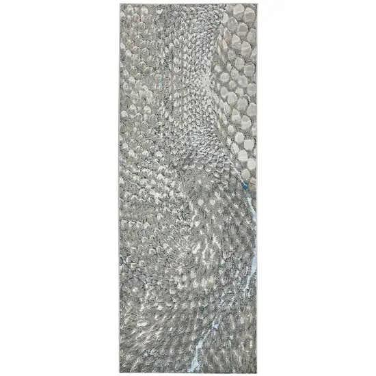 8' Blue And Gray Geometric Runner Rug Photo 2