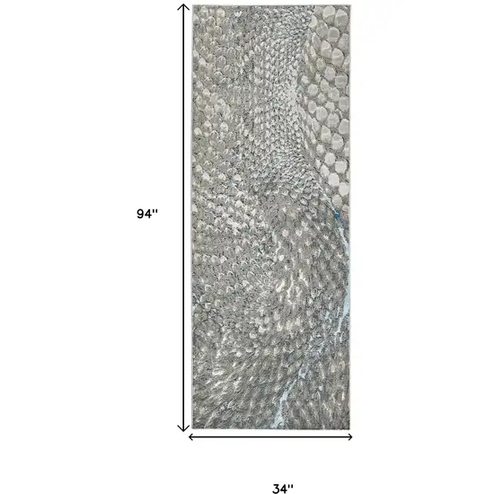 8' Blue And Gray Geometric Runner Rug Photo 3